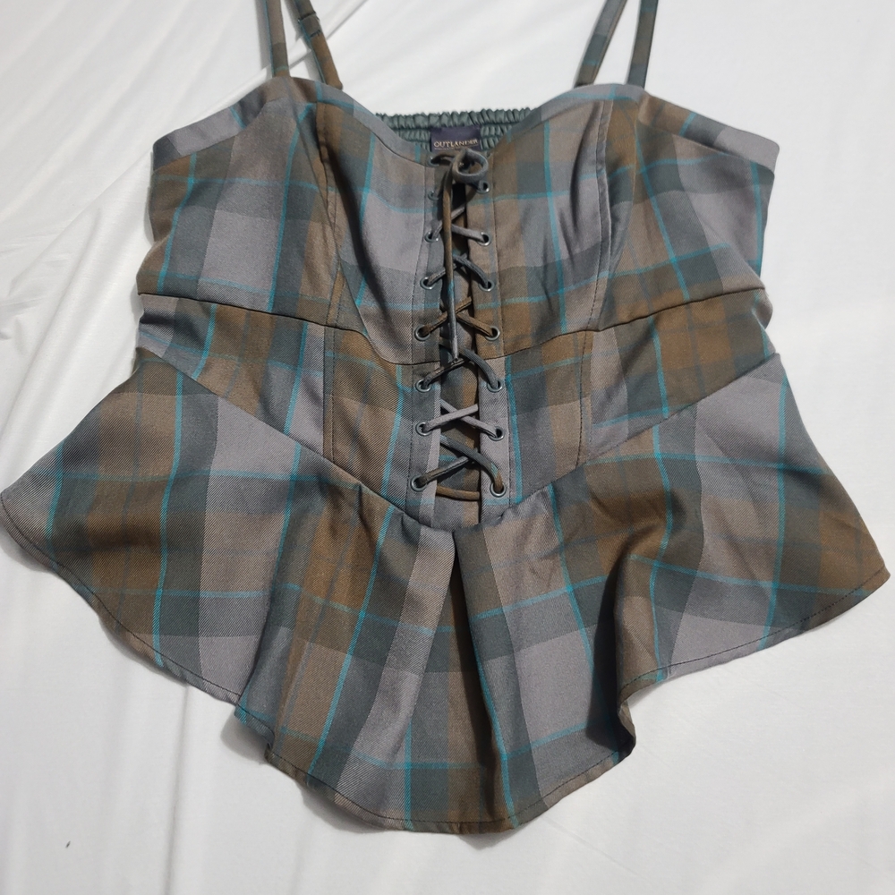 Torrid Gray and Brown Plaid Lace-Up Camisole